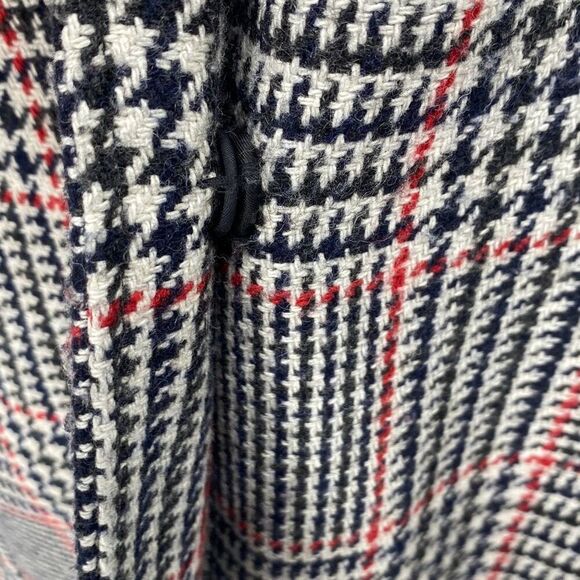 Tommy Hilfiger Classics 12 Wool Blend Houndtooth Plaid Coat Navy Red Cream Pocke - Picture 7 of 16